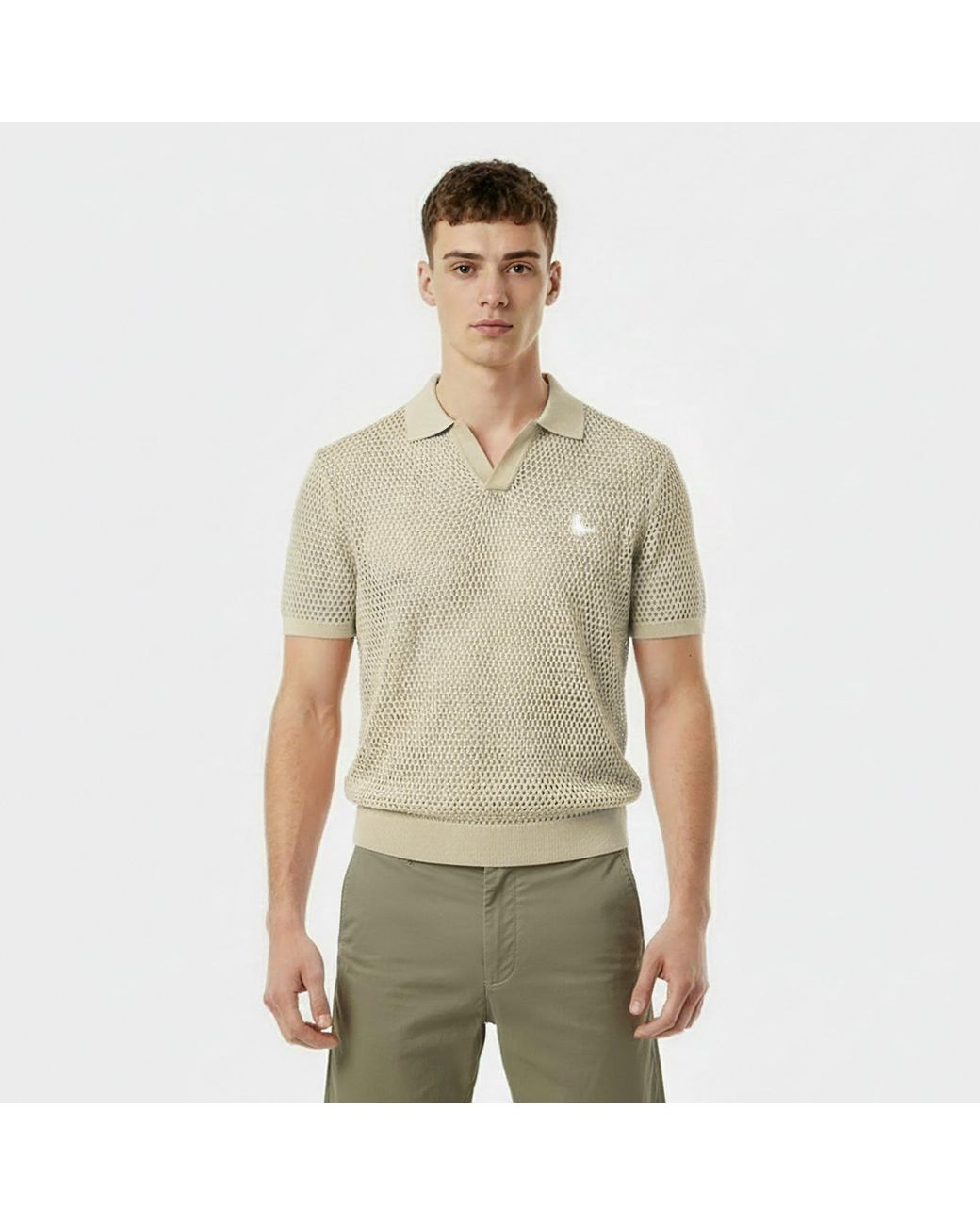 Jack Wills Natural Open Knit Short-Sleeve Polo Shirt for men