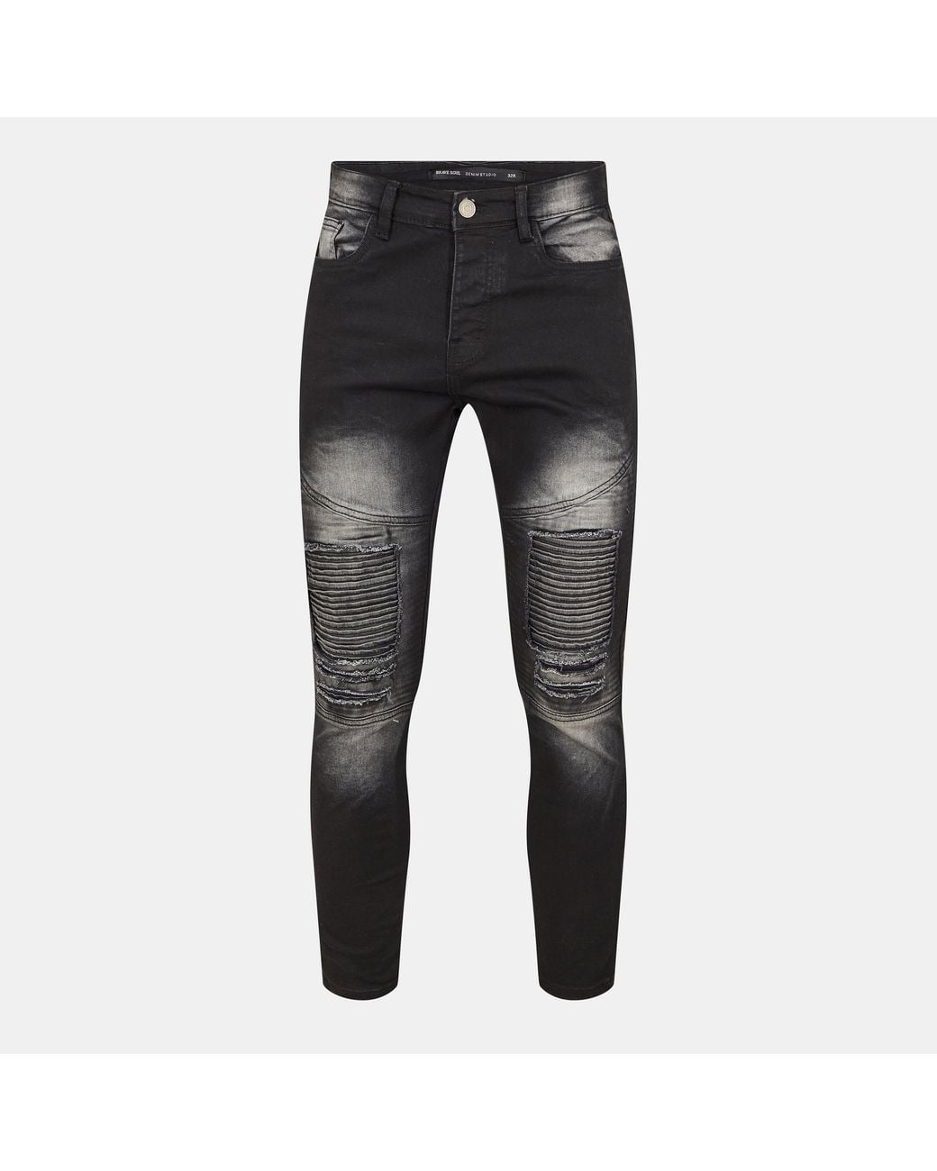 Brave Soul Black Biker Jeans With Distressed Details for men