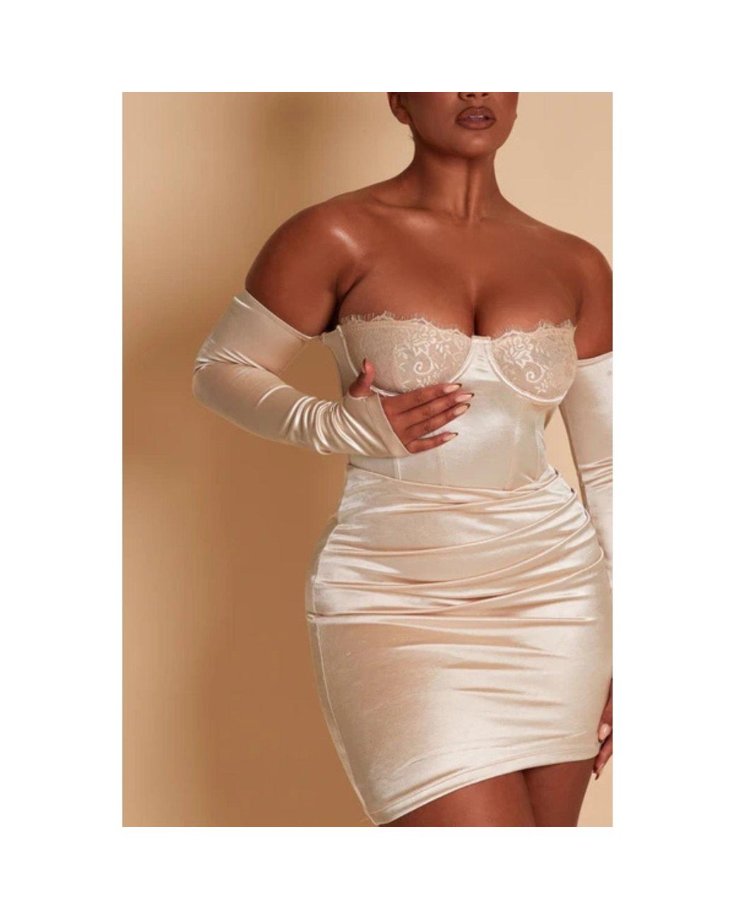 Mars the Label Brown Mtl Lace Cup Dress
