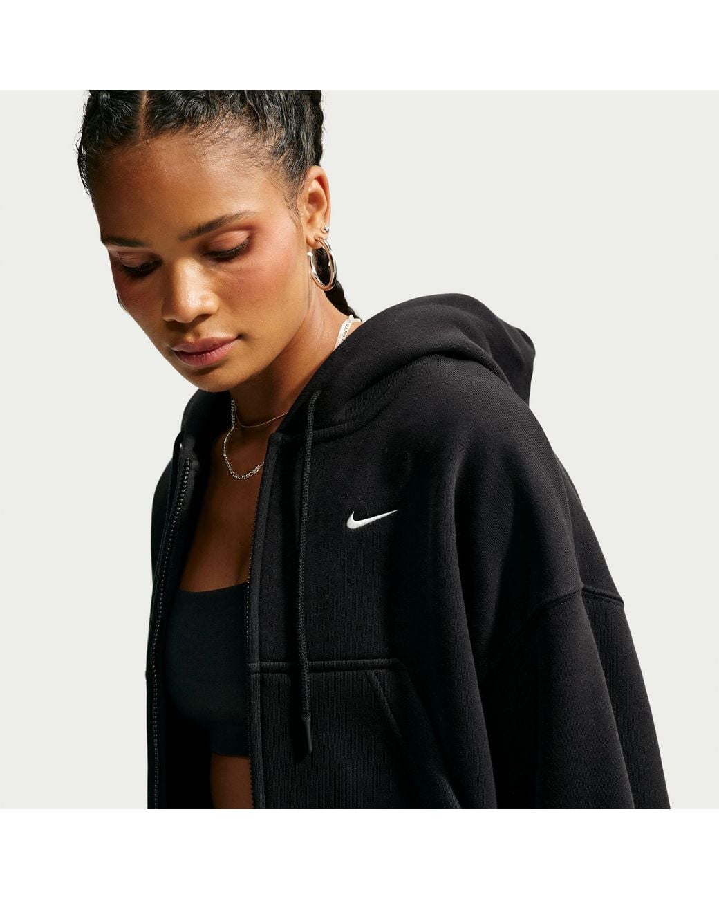 Nike Black Studio Crop Full-Zip Cotton Oversized-Fit Fleece