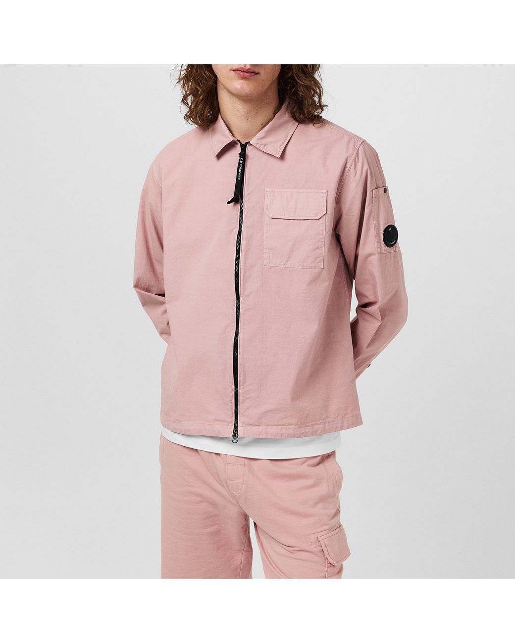 C P Company Pink Gabardine Lens Cotton Long Sleeve Overshirt for men