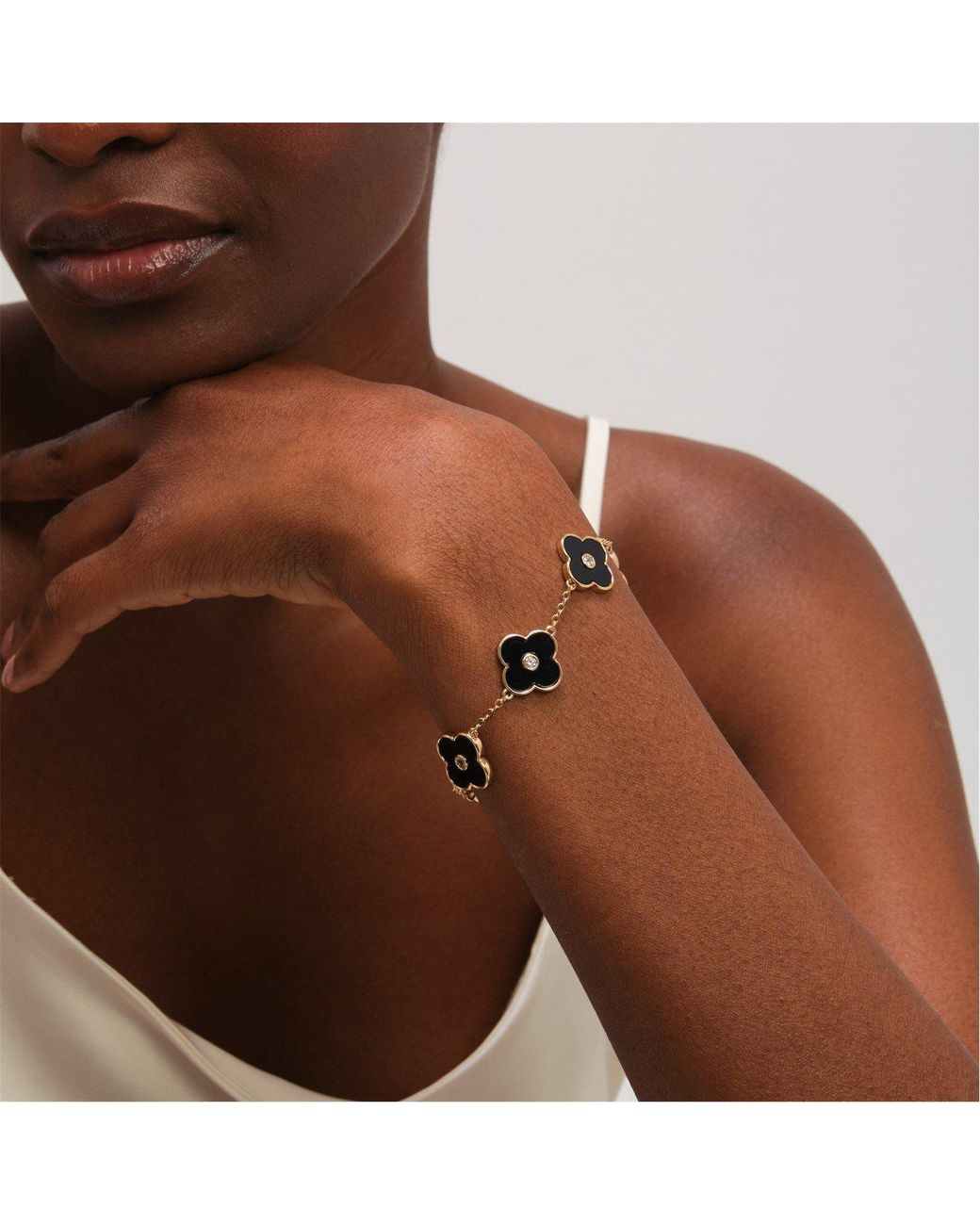 Jon Richard Black Plated And Jet Polished Clover Bracelet