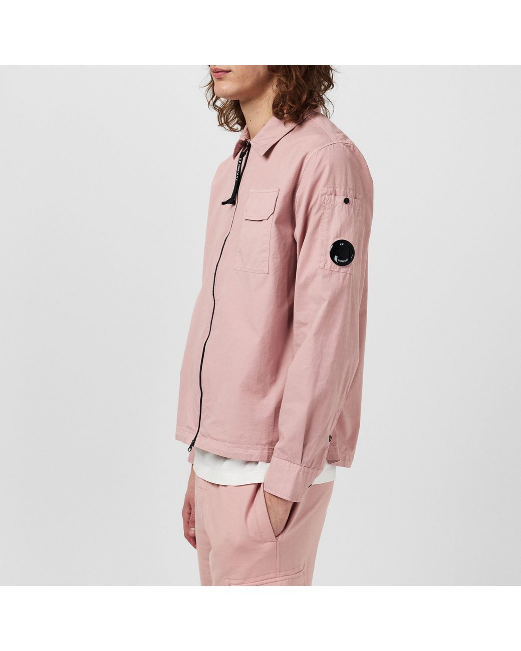 C P Company Pink Gabardine Lens Cotton Long Sleeve Overshirt for men