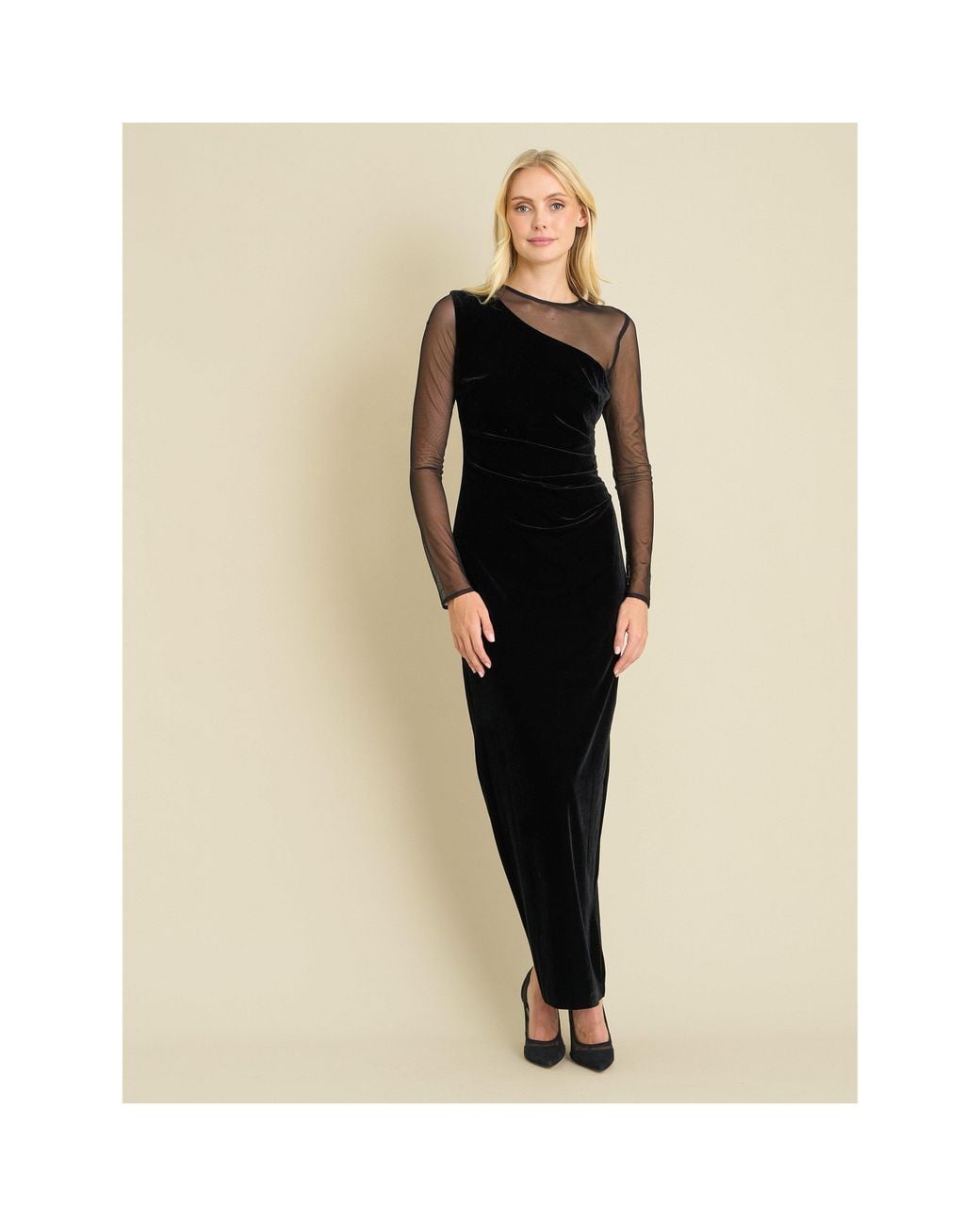 Gina Bacconi Black Rhonda Velvet Mesh Maxi Dress