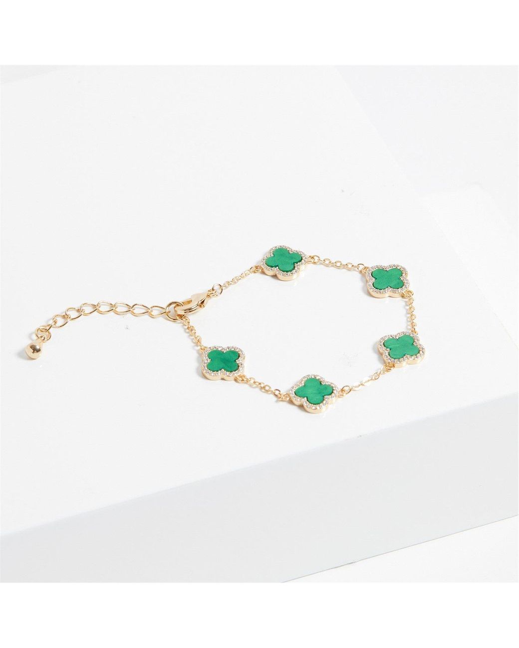 Jon Richard Green Plated Cz Malachite Clover Bracelet