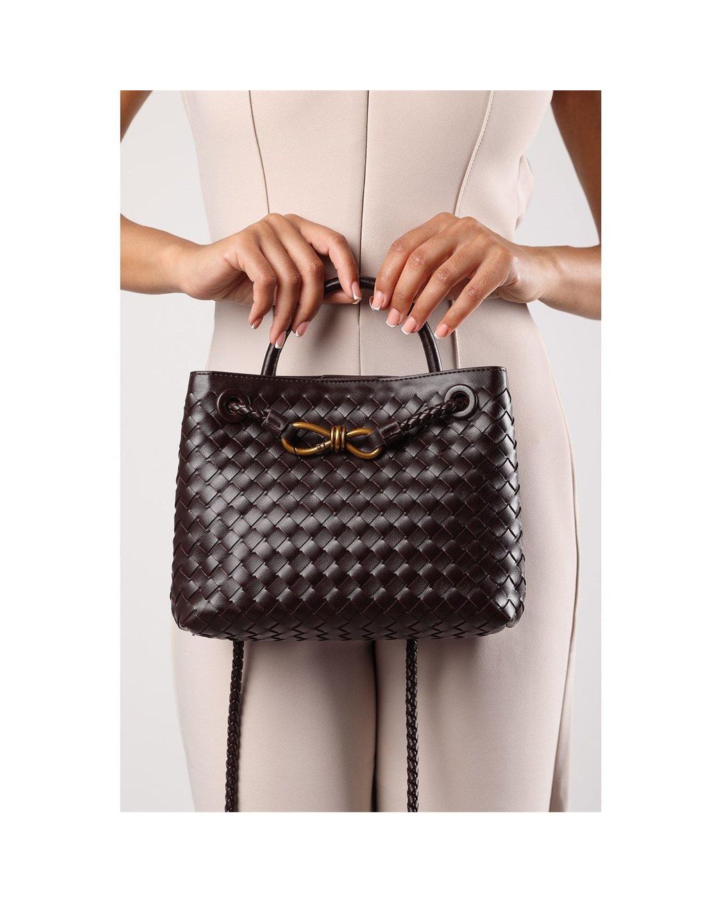 Where's That From Black Wheres Woven Leather Tote Bag With Detail