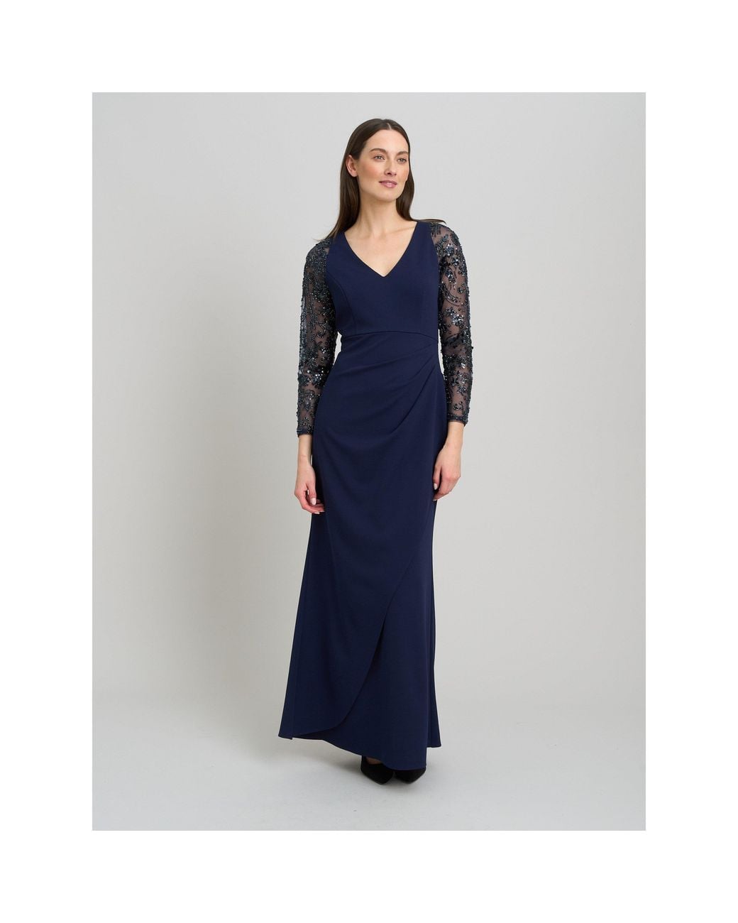 Gina Bacconi Blue Reena Embellished Sleeves Maxi Dress