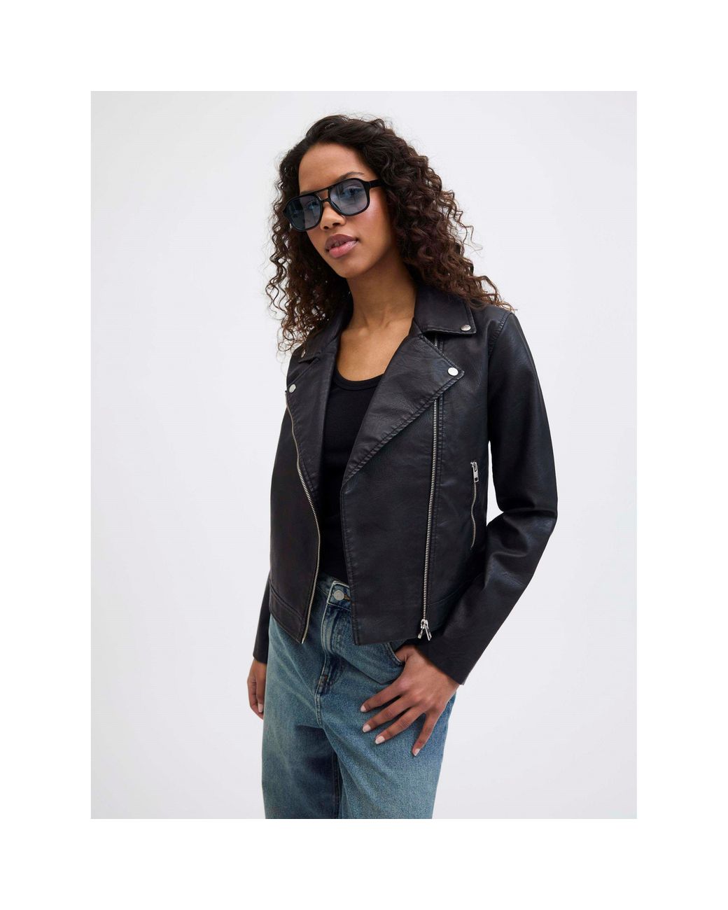 JJXX Black Faux Leather Biker Jacket Ladies