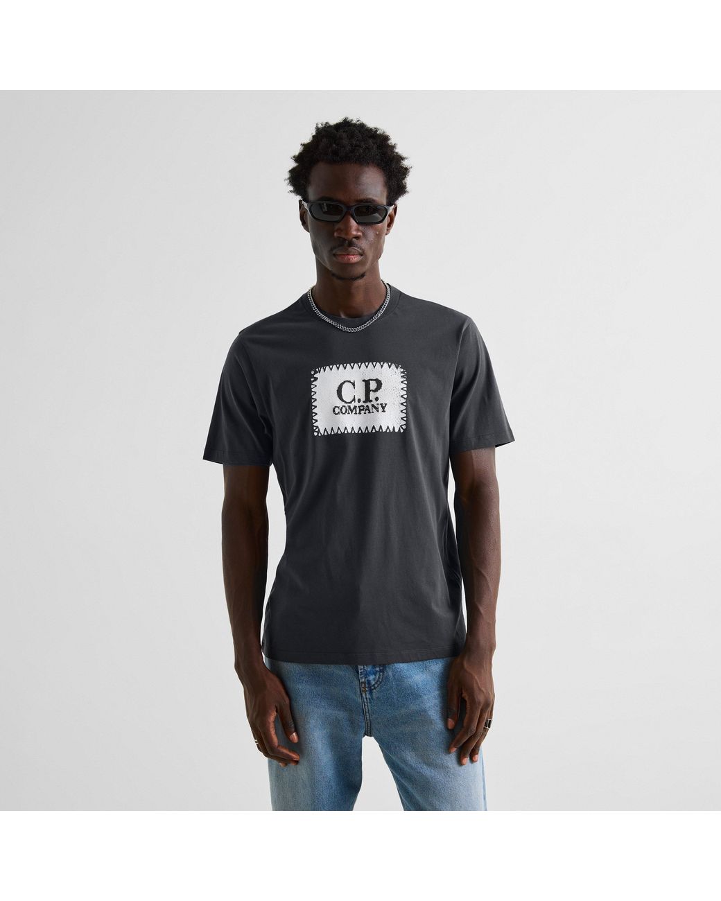 C P Company Black Block Logo Regular Fit T-Shirt for men