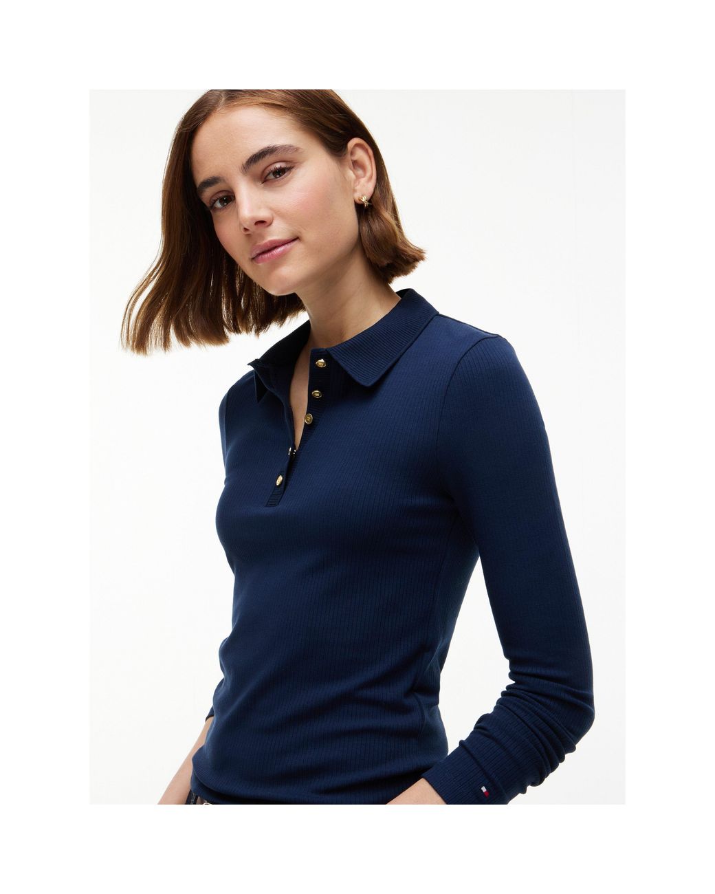 Tommy Hilfiger Blue Rib Long-Sleeve Polo Shirt