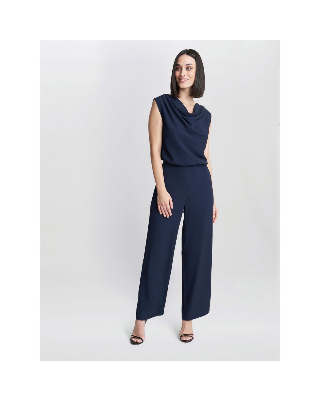 Gina Bacconi Blue Anaya Crepe Jumpsuit