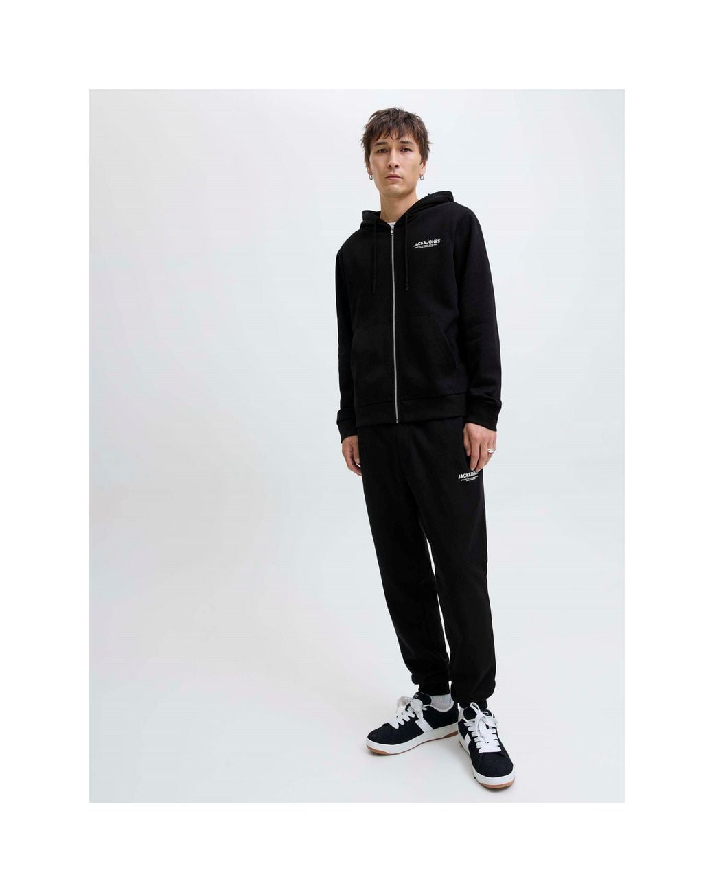 Jack & Jones Black Mason Zip Hoodie Tracksuit Co-Ord Set for men