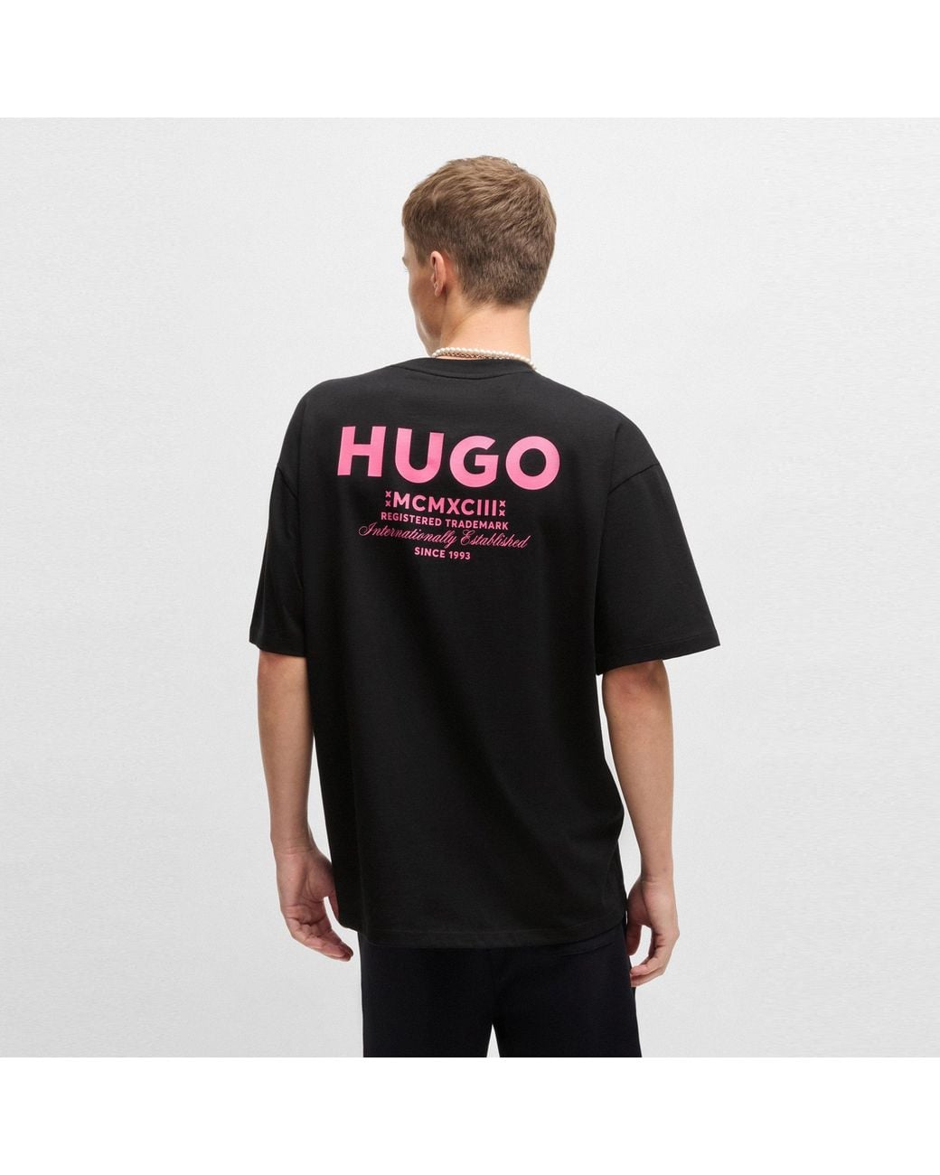 HUGO Black Printed Logo Back T-Shirt With Mcmxciii Text for men