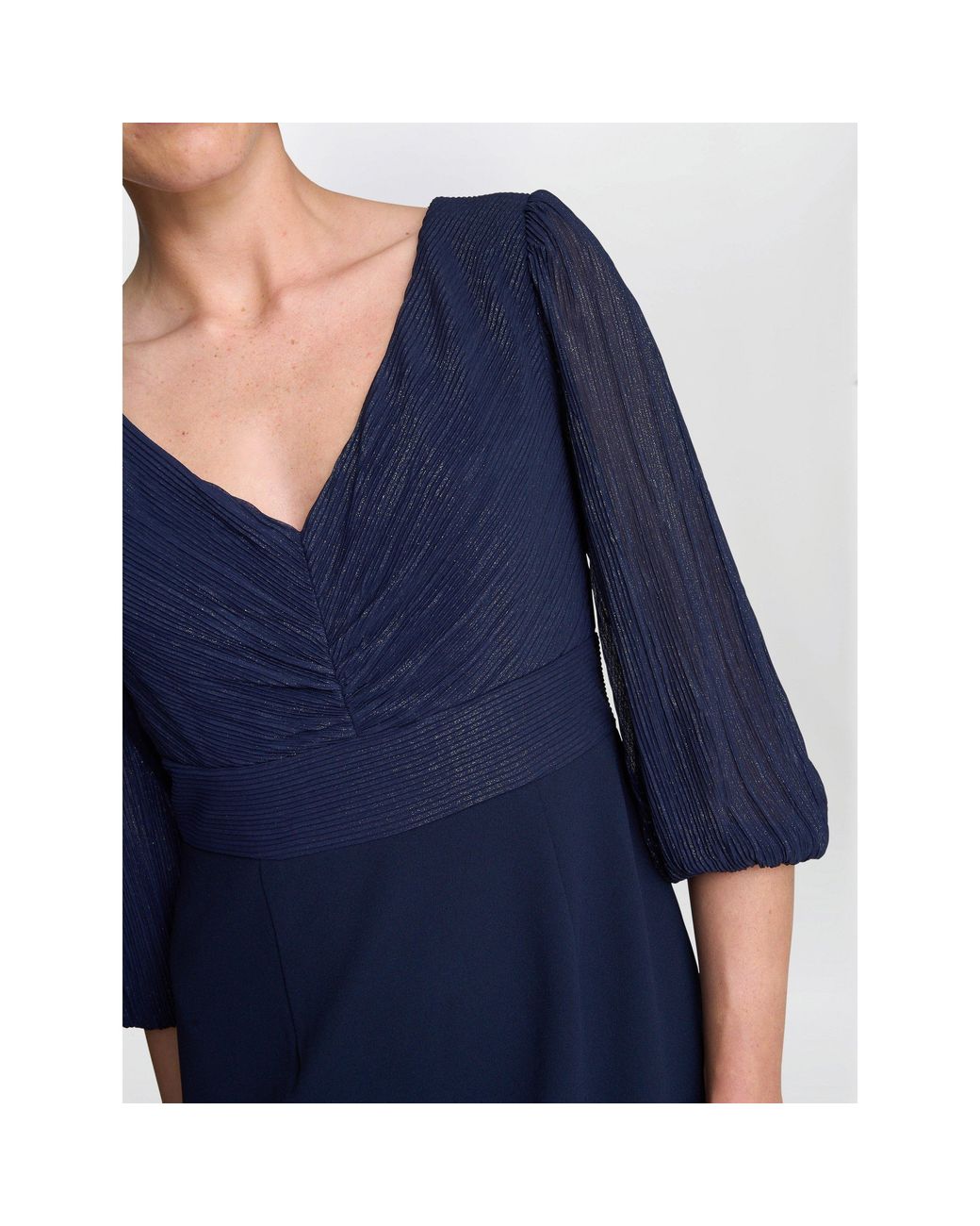 Gina Bacconi Blue Britney Metallic Pleated Bodic Dress