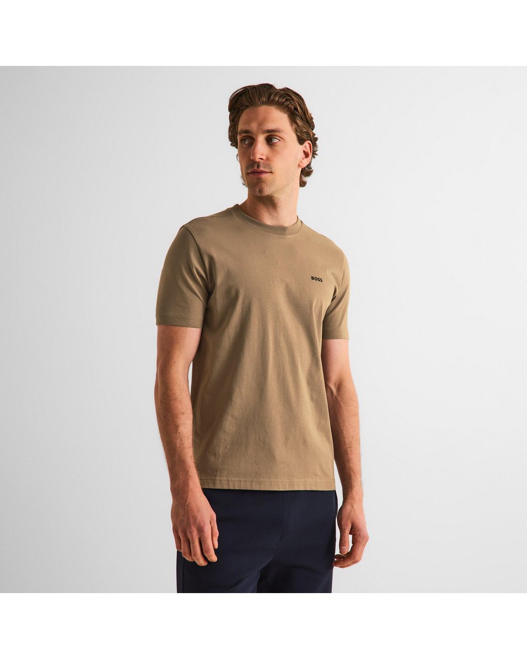 Boss Gray T-Shirt With Logo Design Stretch Cotton for men