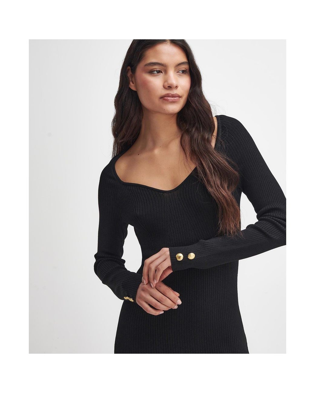 Barbour Black Roberta Knitted Midi Dress