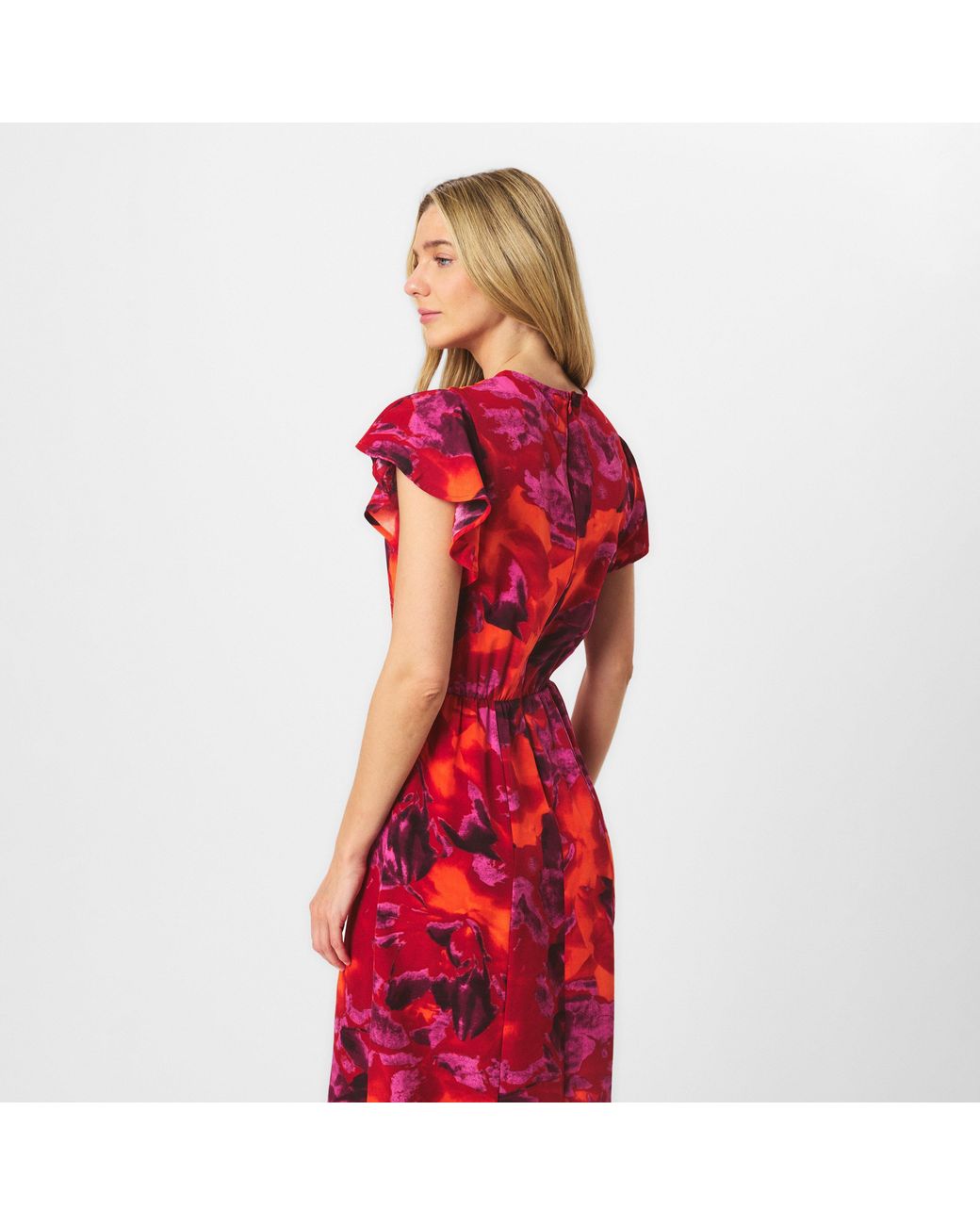 AX Paris Red Abstract Print Flutter Sleeve Midi Dress