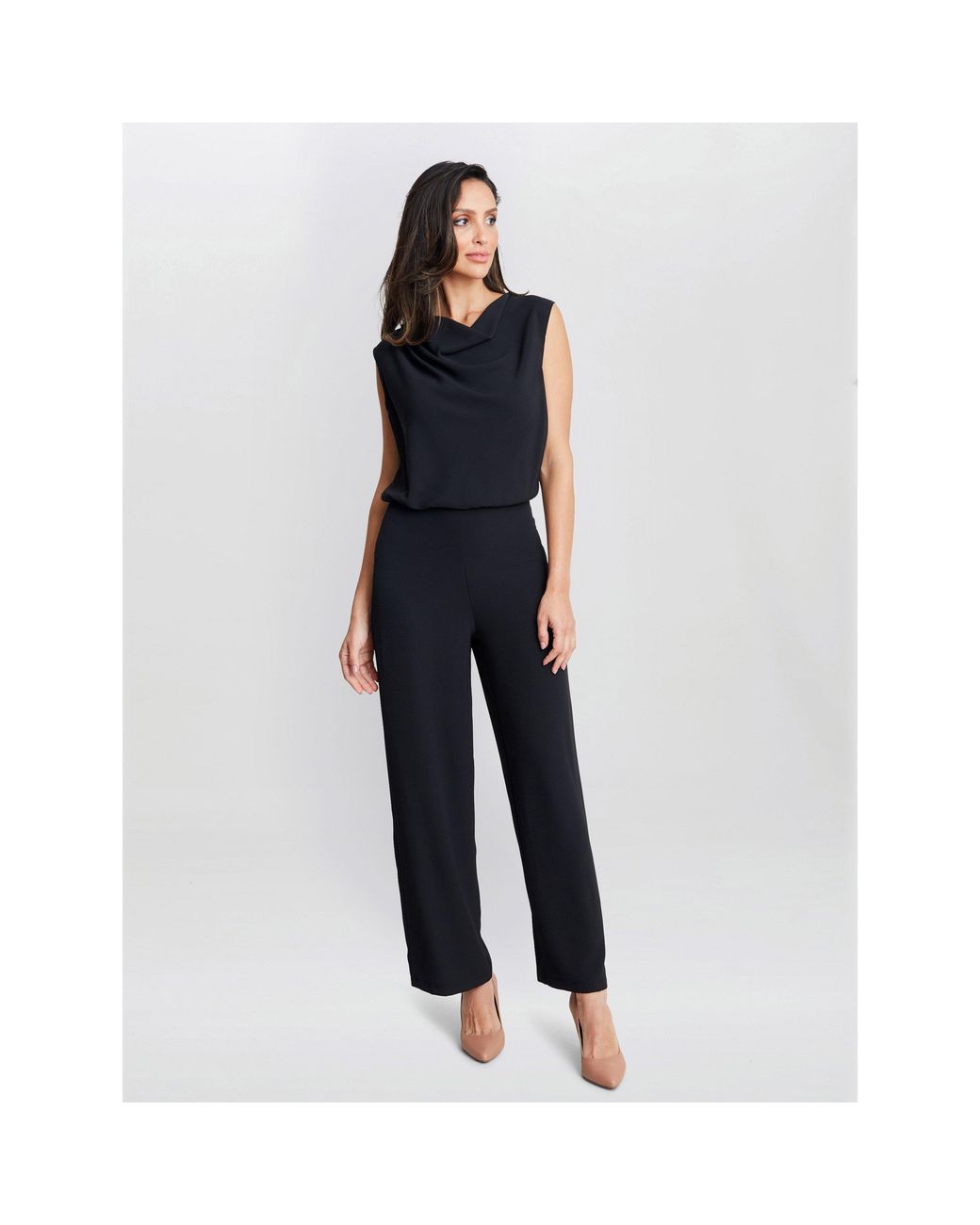 Gina Bacconi Blue Anaya Crepe Jumpsuit
