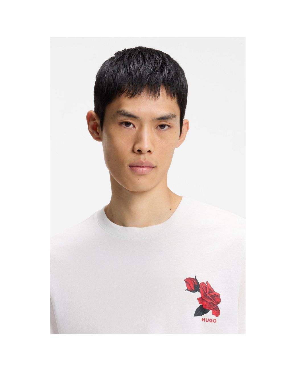 HUGO White Dikerd Graphic Cotton Short-Sleeve T-Shirt for men