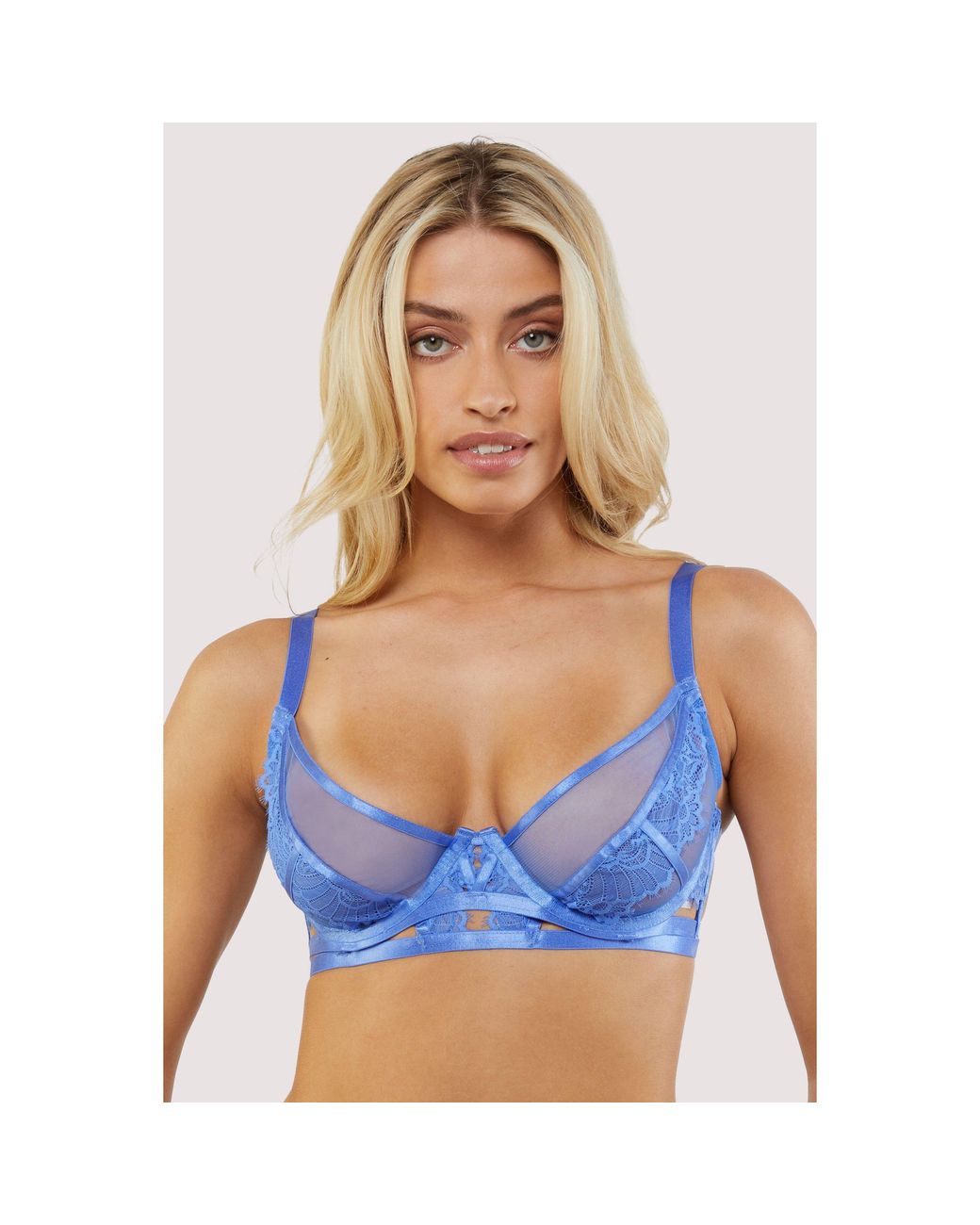Wolf & Whistle Blue Claire Caged Lace Bra