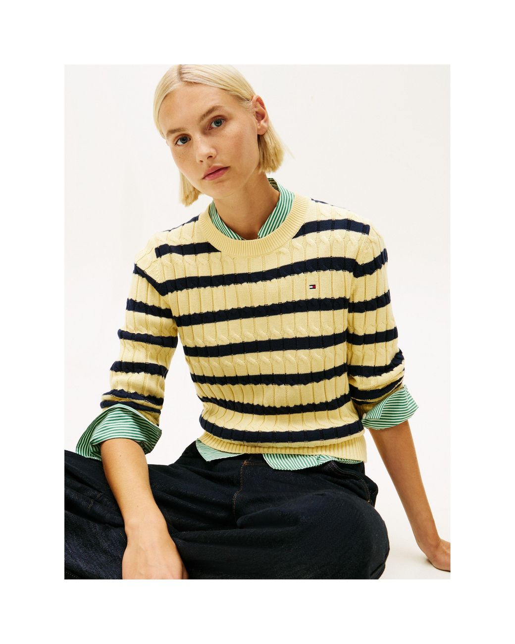 Tommy Hilfiger Yellow Cable Knit Crew Neck Sweater