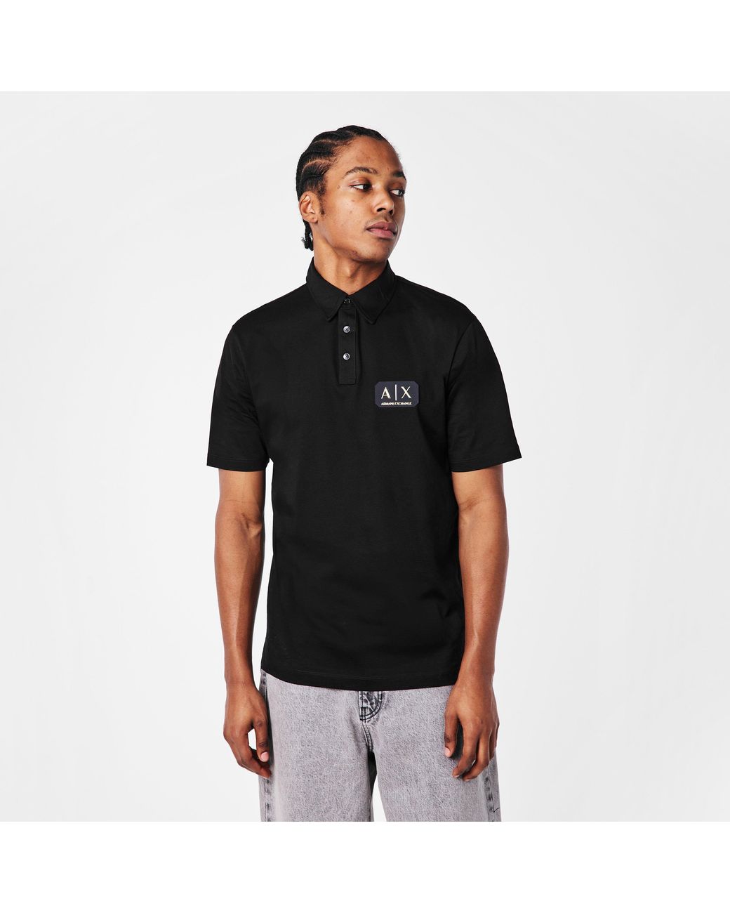ARMANI EXCHANGE Black Ax Badge Short Sleeve Polo Shirt for men