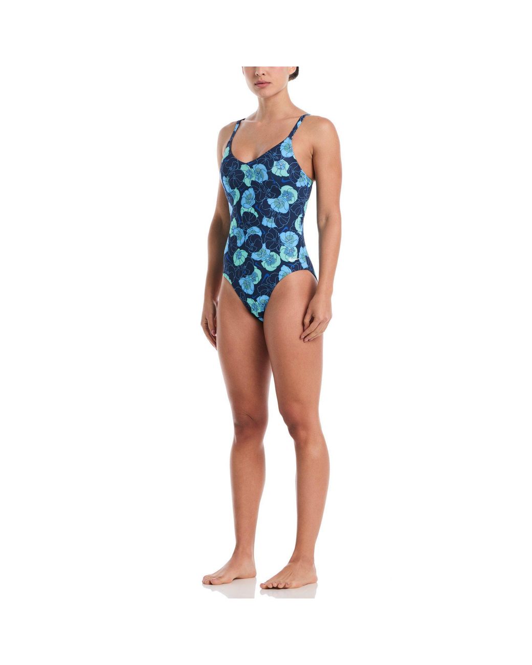 Nike Blue Poppy Floral V-Neck One Piece