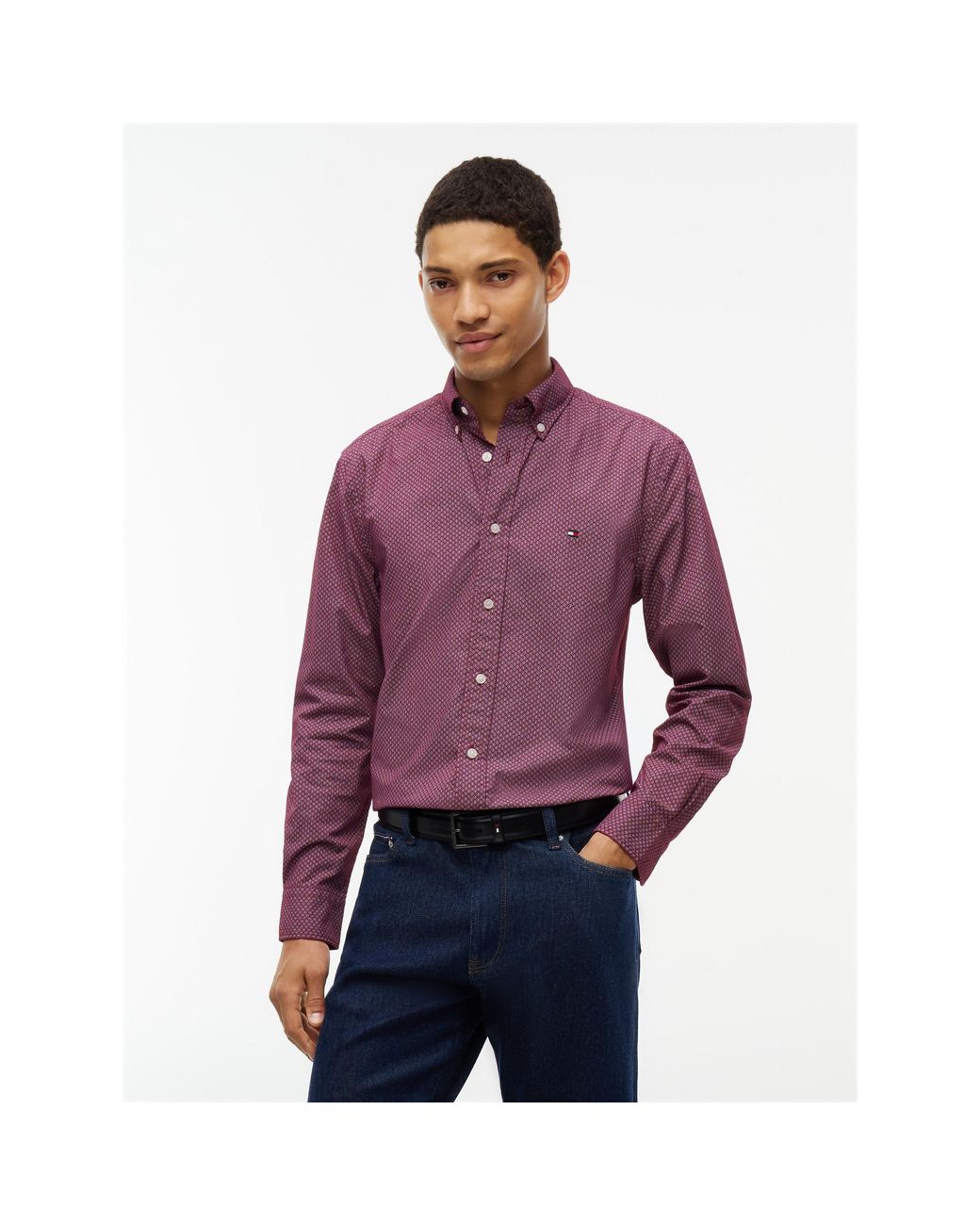 Tommy Hilfiger Purple Cotton Long-Sleeve Geometric Print Shirt for men