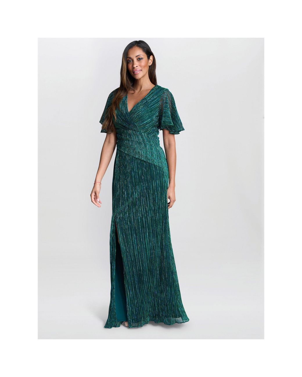 Gina Bacconi Green Liz Metallic Knit Maxi Dress