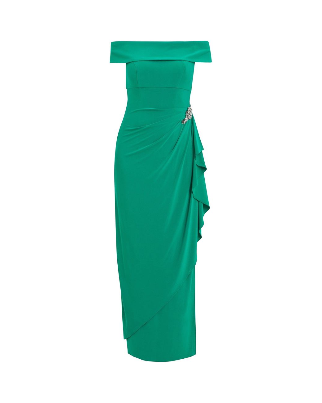 Gina Bacconi Green Jodie Off Shoulder Jersey Dress With Hip Detail