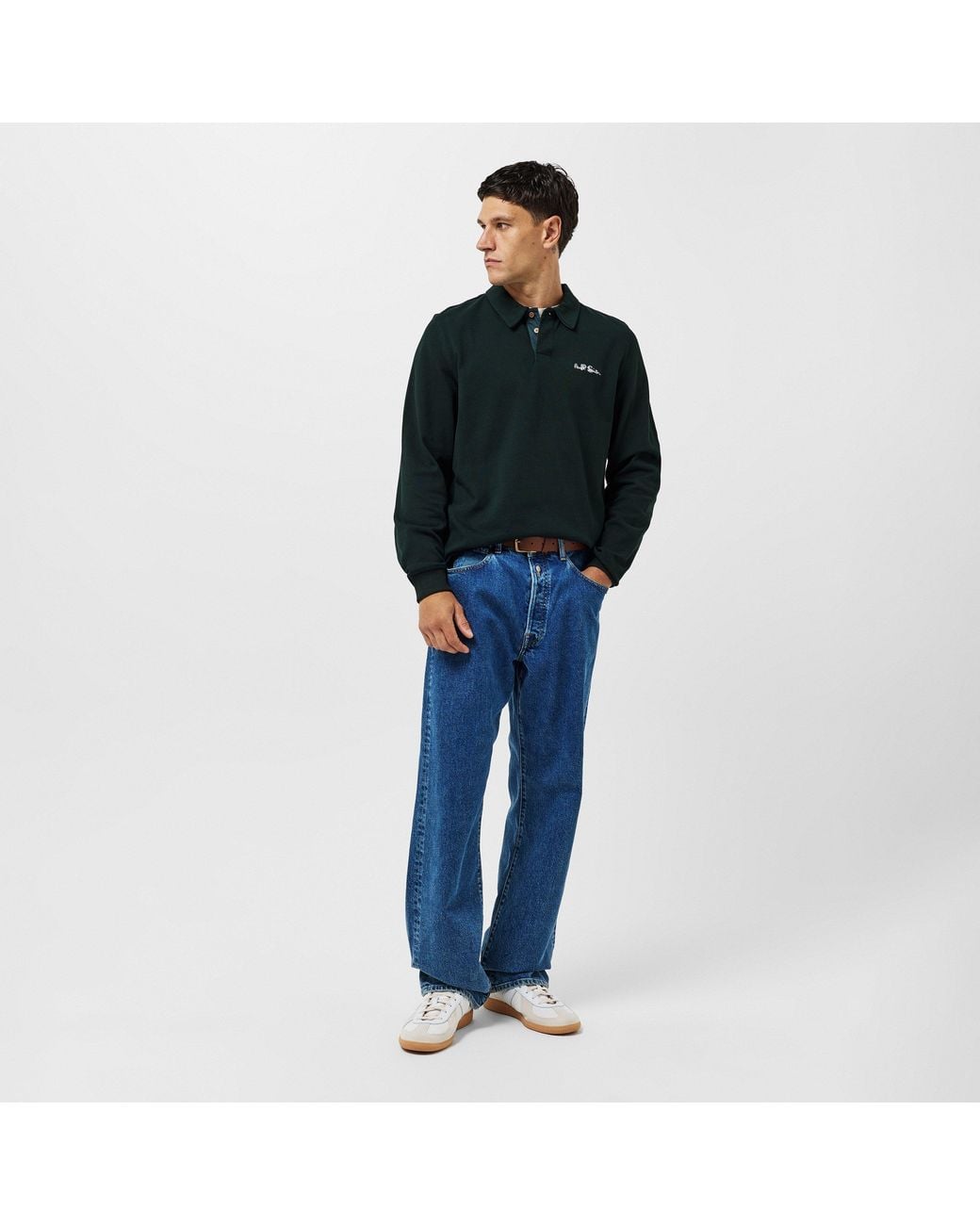Paul Smith Green Embroidered Long-Sleeve Rugby Polo Shirt for men