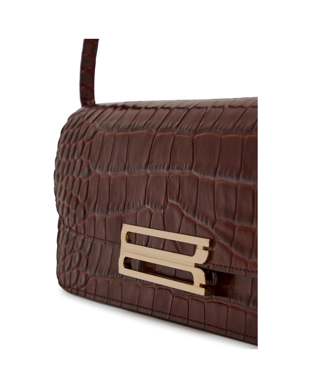 Victoria Beckham Brown Dorian East-West Clutch Croc E