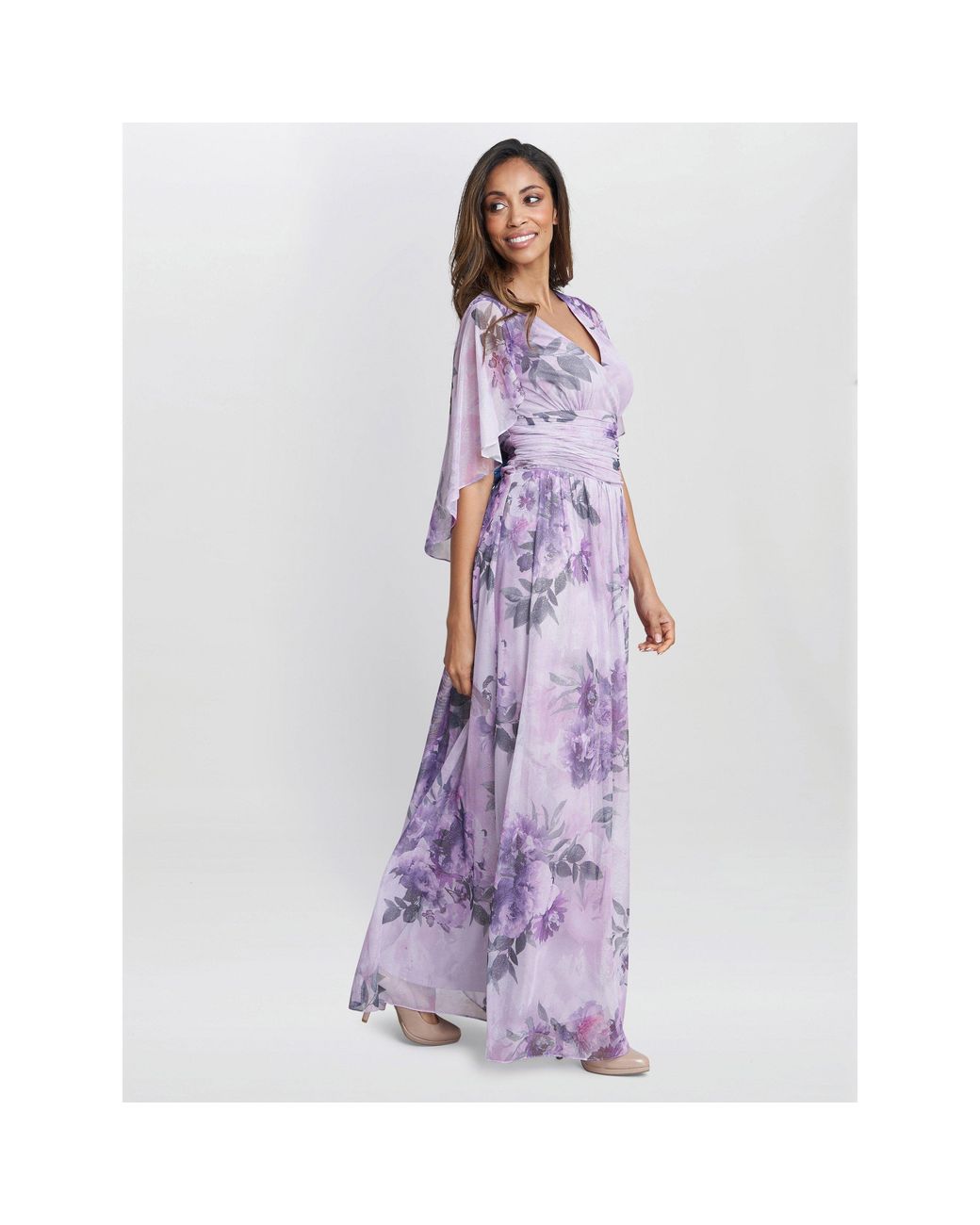 Gina Bacconi Purple Caroline Maxi Dress With Overlay Sleeves