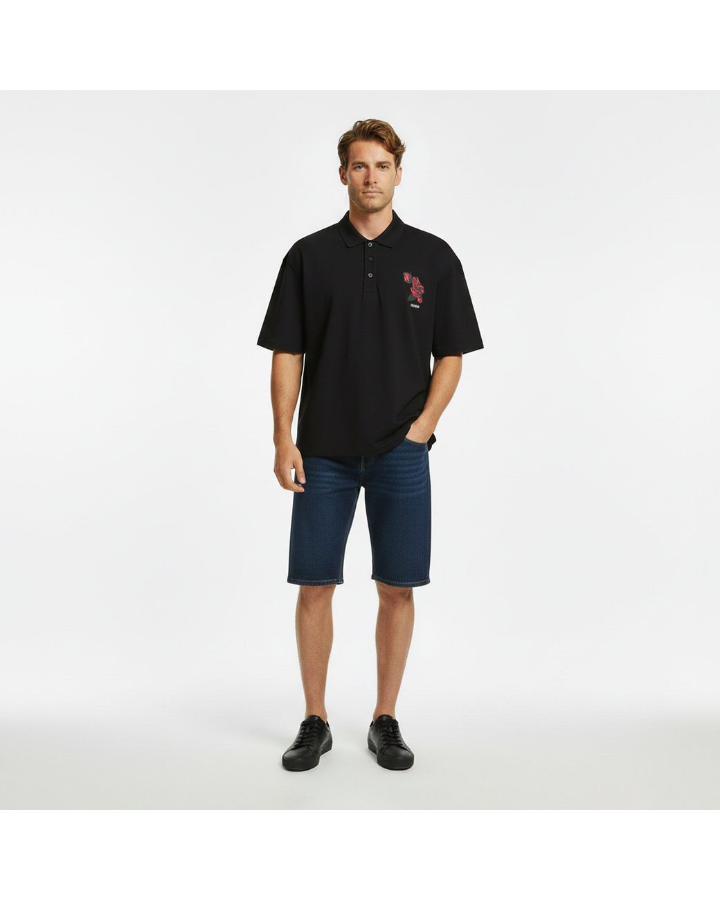 HUGO Black Dardigo Short Sleeve Polo Shirt With Artwork Detail for men