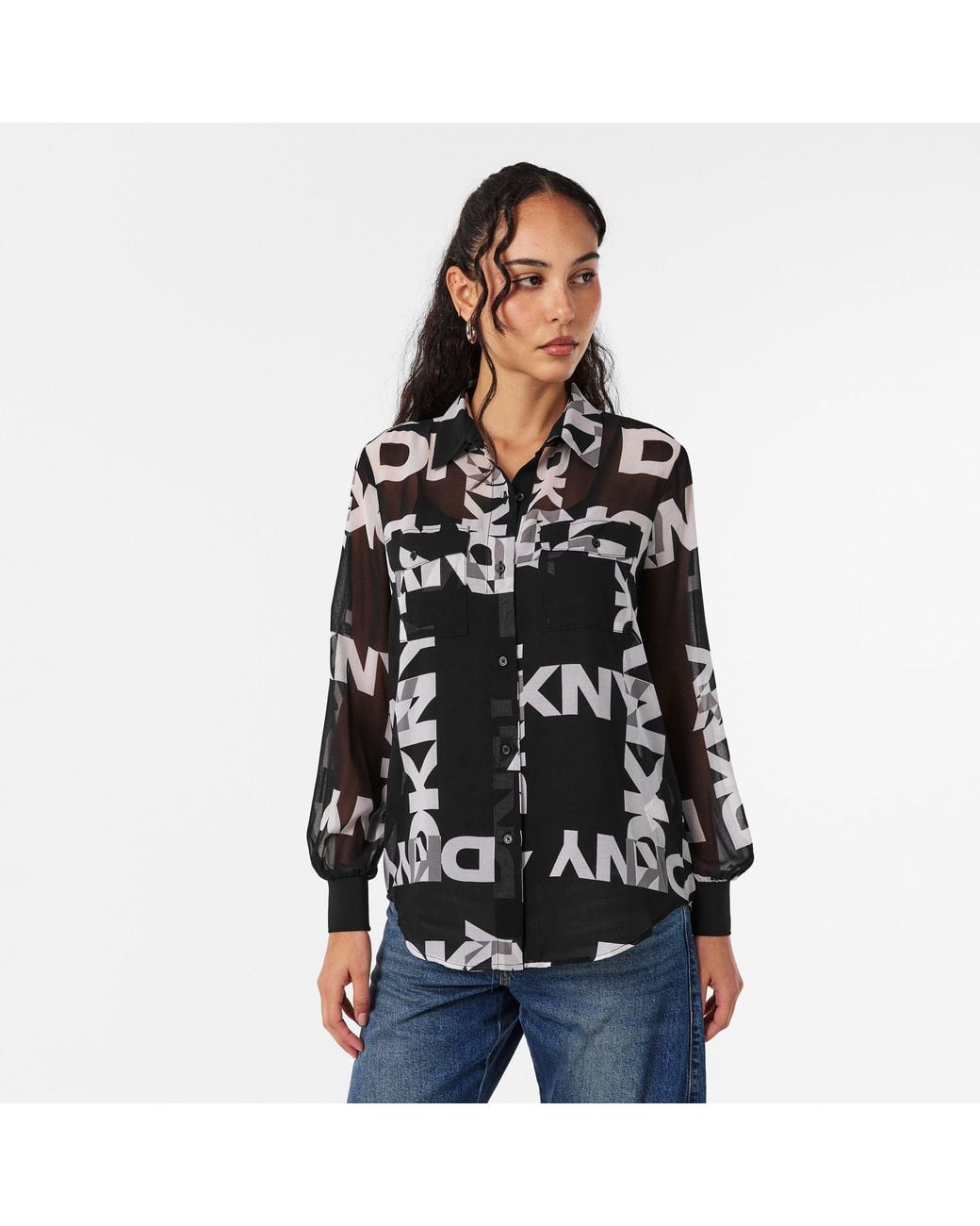DKNY Black Long Sleeve Patterned Shirt