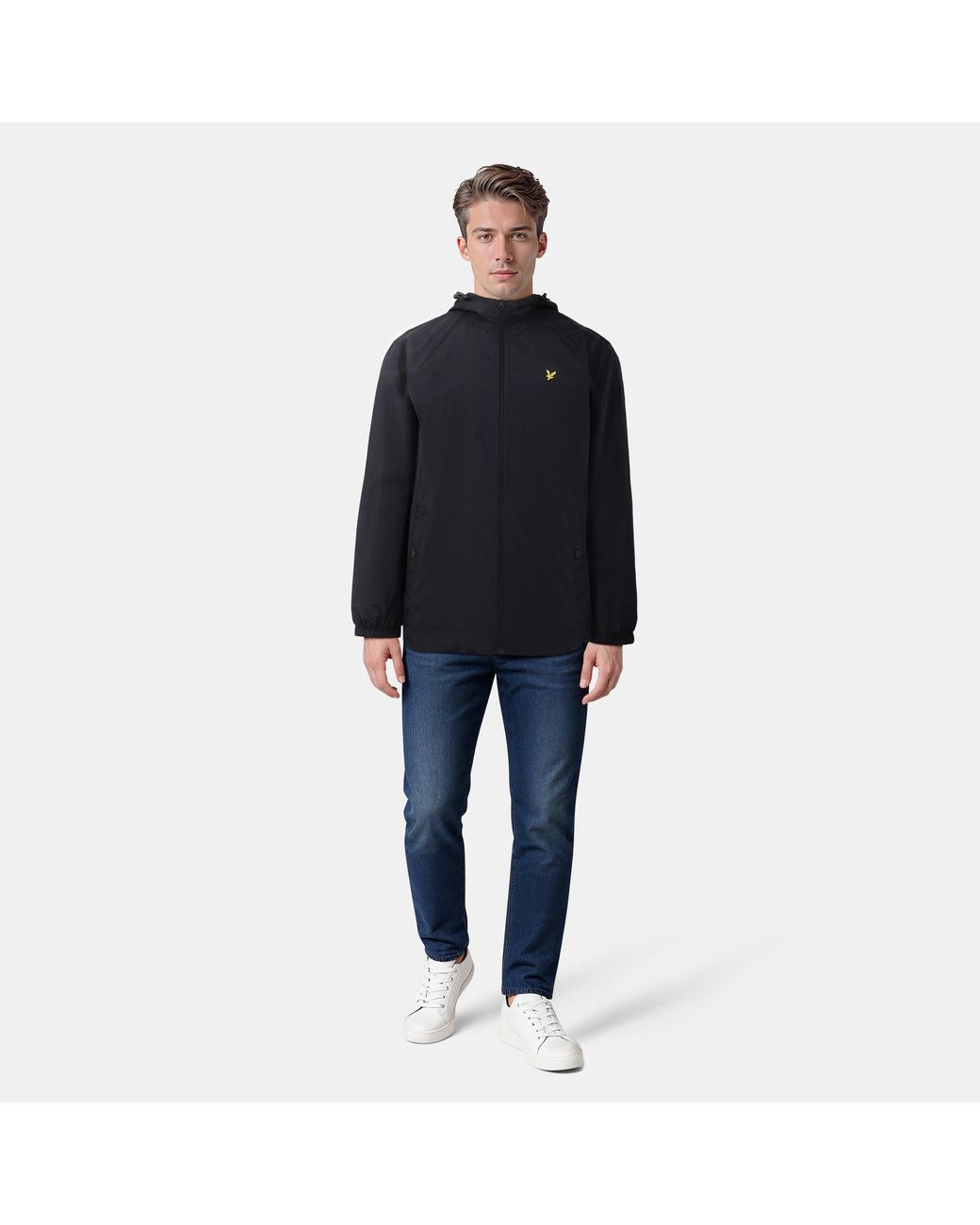 Lyle & Scott Blue Zip Through Cotton Wind Resistant Long Sleeve Hooded Rain Anorak for men