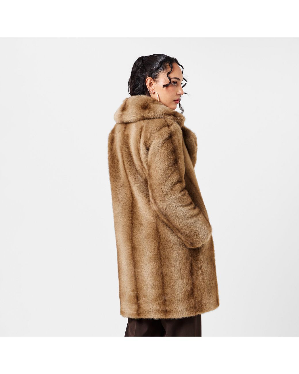 Donna Karan Natural Faux Fur Relaxed Fit Teddy Coat