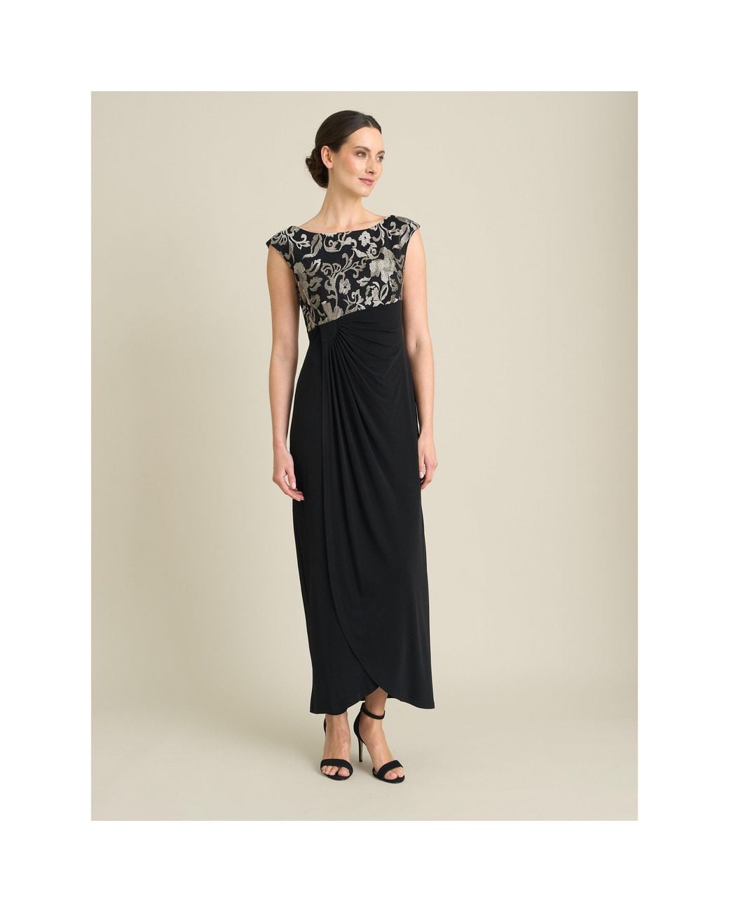 Gina Bacconi Natural Jelena Draped Maxi Dress