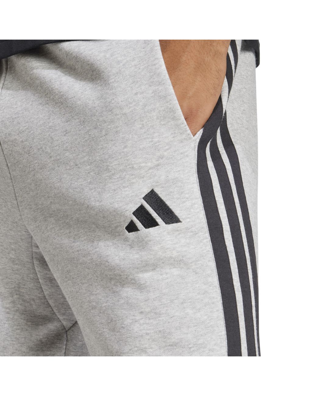 Adidas Gray Essentials 3 Stripe Fleece Shorts for men