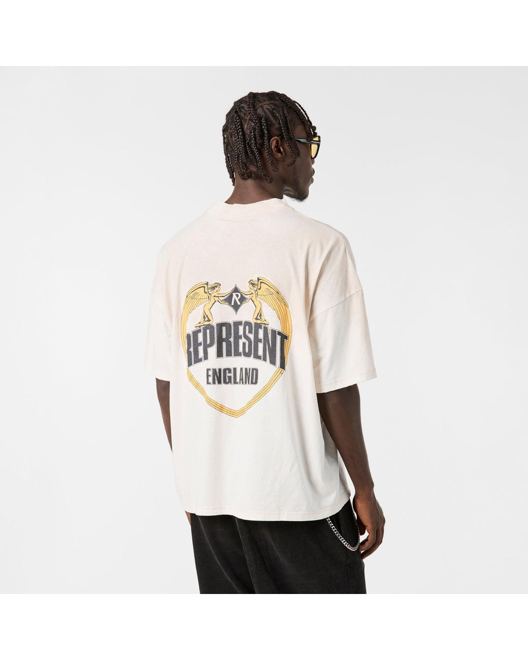 Represent White Angel Border Oversized T-Shirt for men