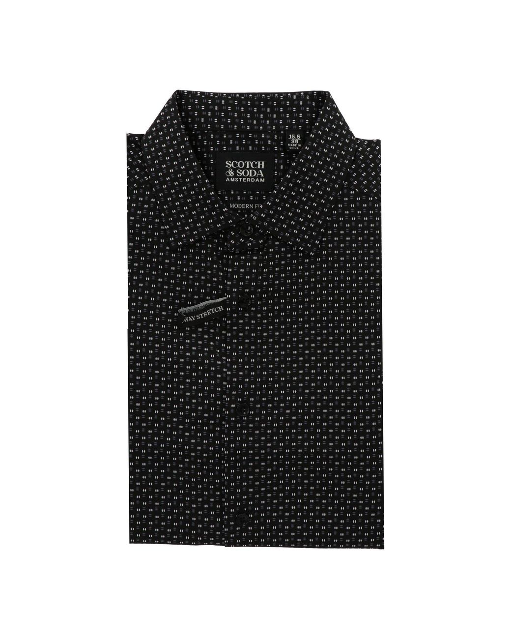 Scotch & Soda Black And Pattern Long Sleeve Shirt Collar for men