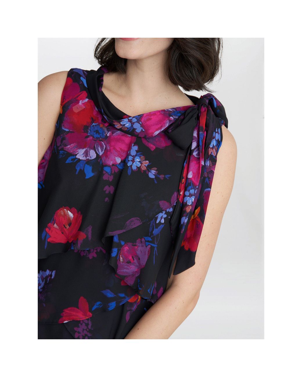 Gina Bacconi Blue Neesha Sleeveless Printed Tiered Dress