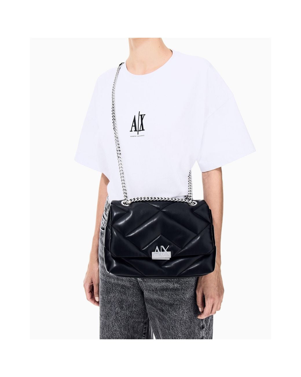 ARMANI EXCHANGE White Vicky Quilted Faux Leather Chain Strap Shoulder Bag