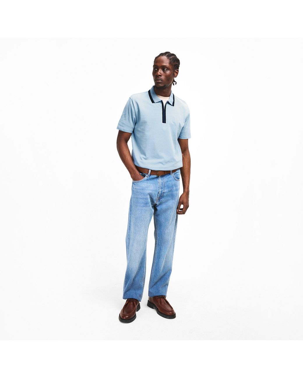 Paul Smith Blue Zipped Short Sleeve Polo Shirt for men