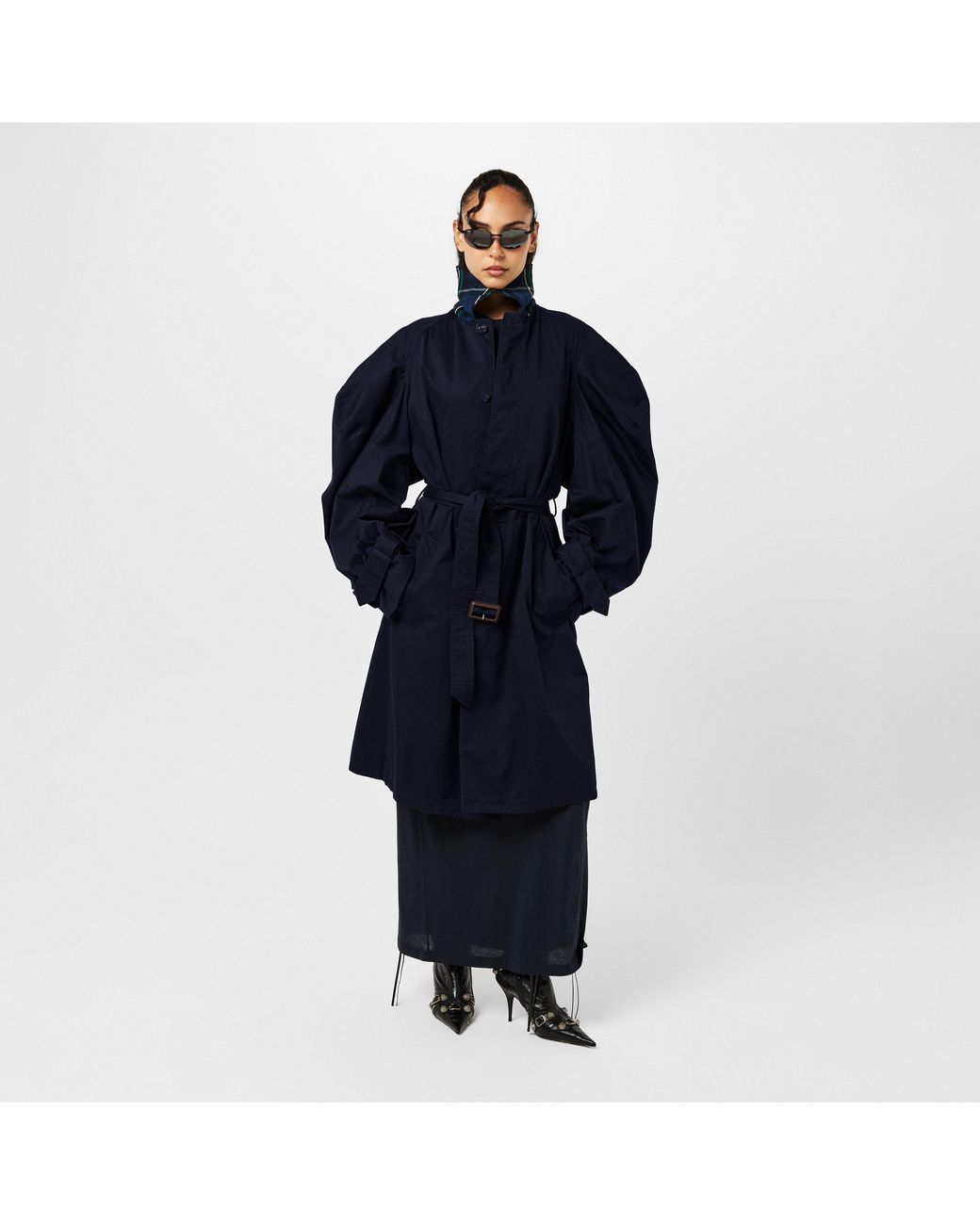 Balenciaga Blue Oversized Water Resistant Trench Coat