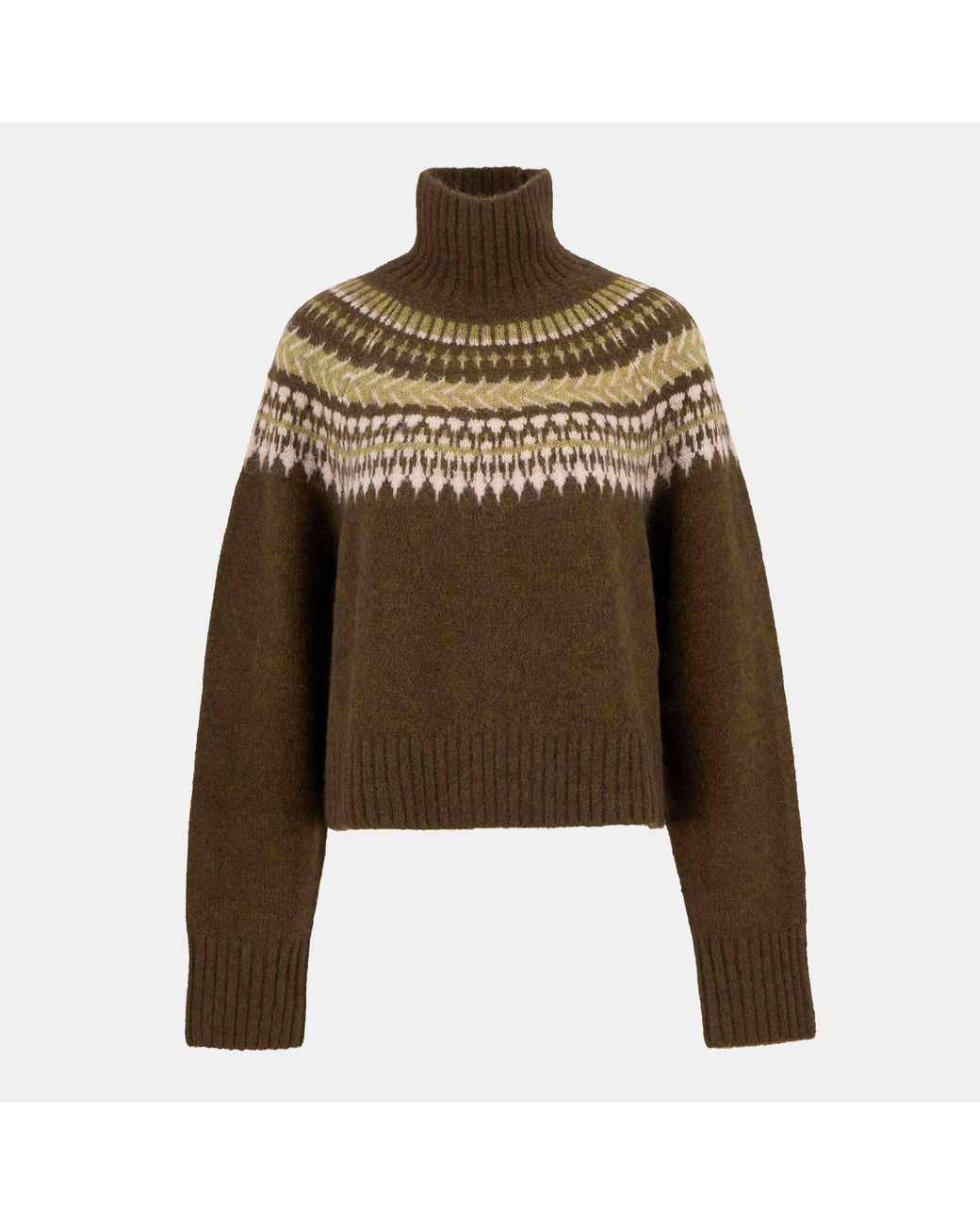 Barbour Green Lorrie Fair Isle Roll-Neck Jumper