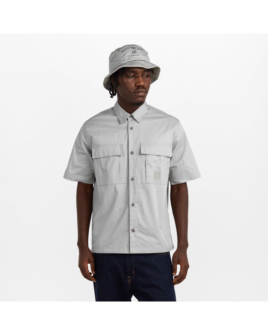 CP COMPANY METROPOLIS Gray Short Sleeve Plain Shirt for men