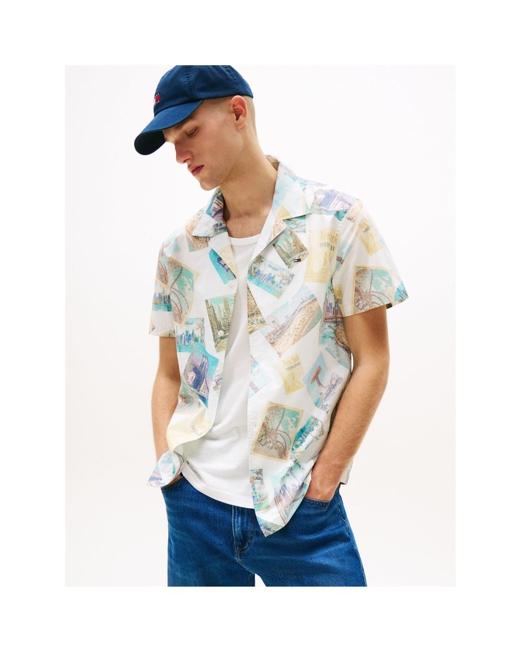 Tommy Hilfiger Blue All Over Print Camp Patterned Shirt for men