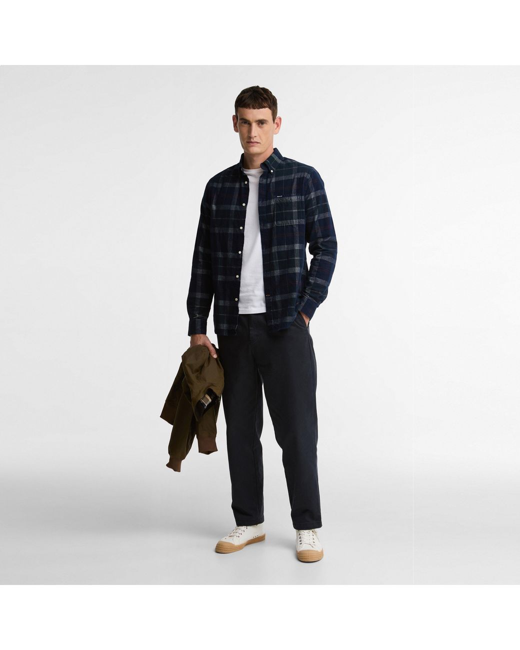Barbour Blue Blair Tartan Cotton Long-Sleeve Tailored-Fit Corduroy Shirt for men