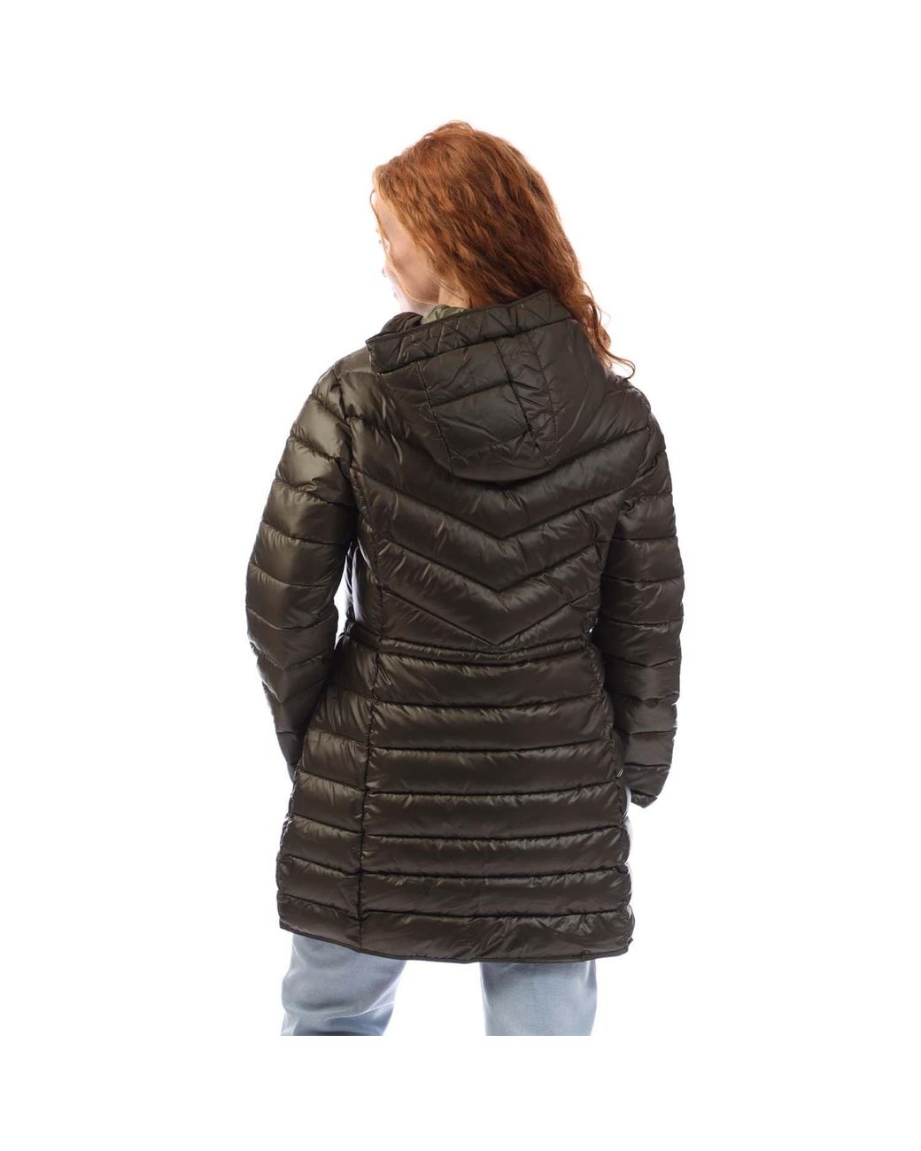 DKNY Brown Zip Front Puffer Jacket With Cinched Waist